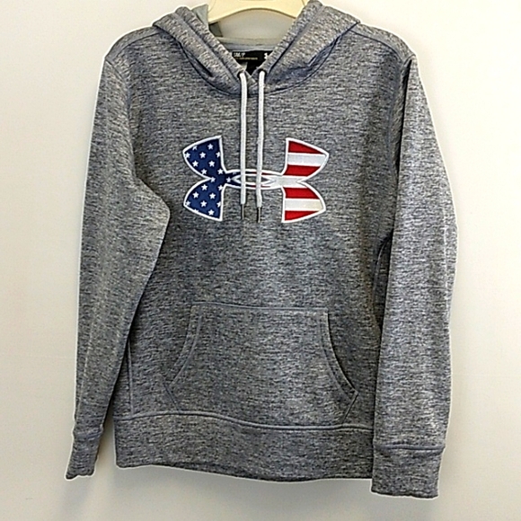 Women's Small Under Armour‎ USA Flag Hoodie Sweatshirt Storm Gray Pullover - Picture 1 of 6